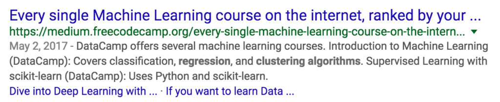 Machine learning SERP example
