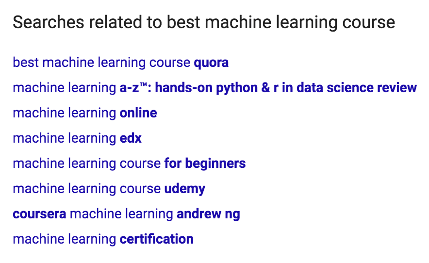 Searches related to best machine learning course (screenshot)